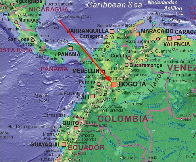 Travel map to get to Bogotá, Colombia.