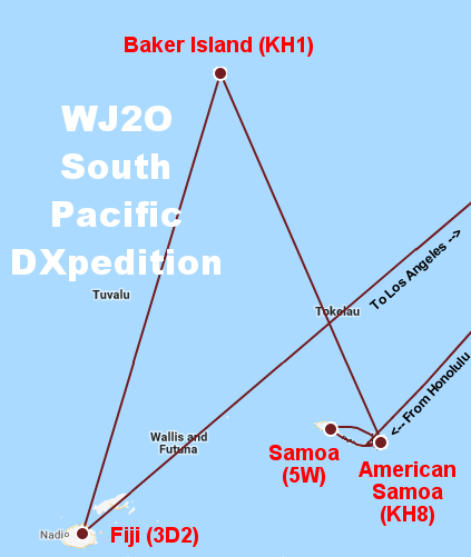 Travel route to South Pacific