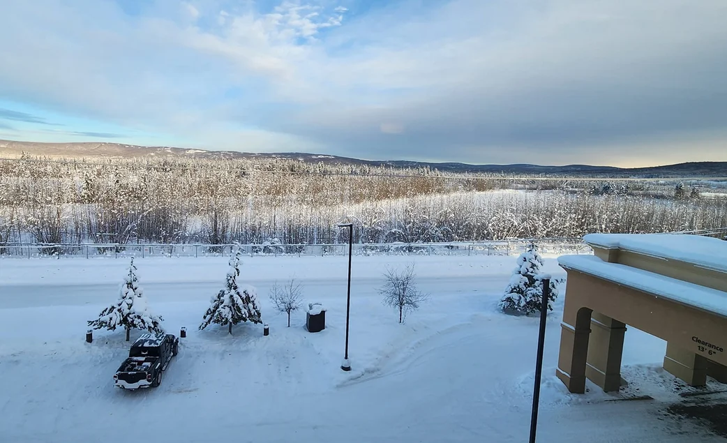 Here's the morning view from my Fairbanks hotel. All refreshed and ready for today's adventure.