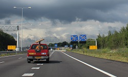 Driving across the border into Netherlands