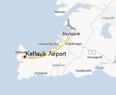 Map to the Iceland Keflavik Airport