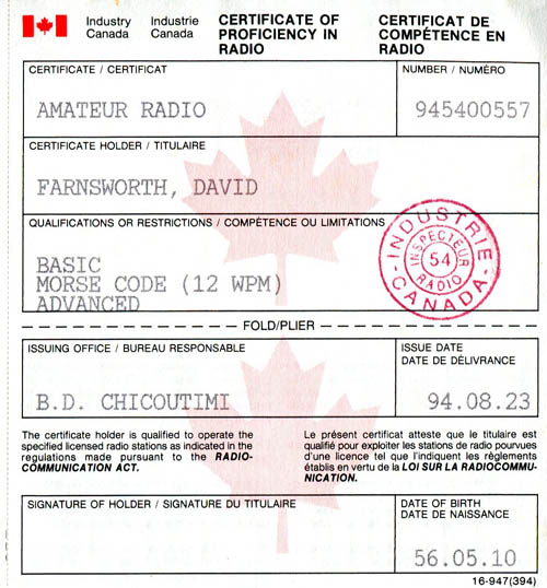 Certificate of proficiency in radio