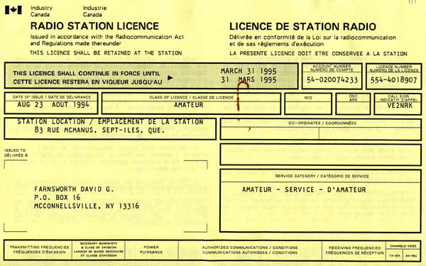 Radio Station License for WJ2O/VE2