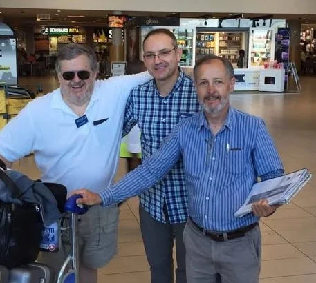 Dave, WJ2O; Vadym, UT6UD and Paul, a ZS ham who picked us all up at the Capetown airport.