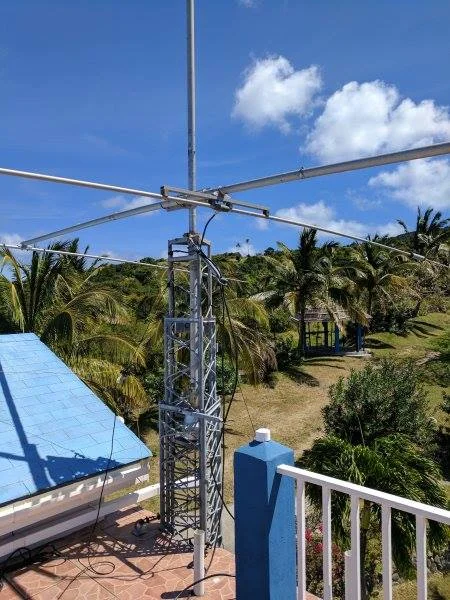 Working fine now. Below 1.3:1 everywhere. We attached one leg of the 160 meter long wire and the center point of the 80 meter dipole.