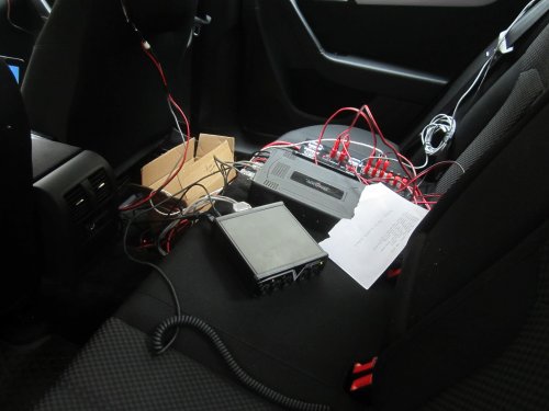 Radio equipment on car backseat